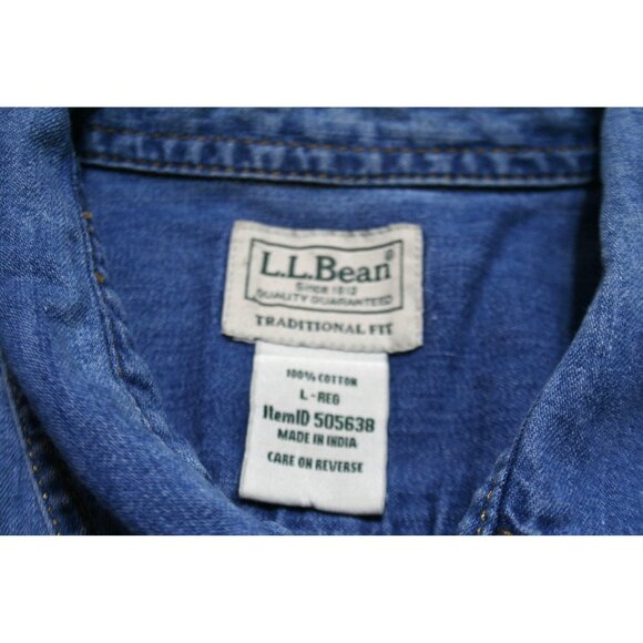 L.L. Bean Traditional Fit Denim Chambray Workwear Shirt Mens Large Casual Rugged - Picture 2 of 8